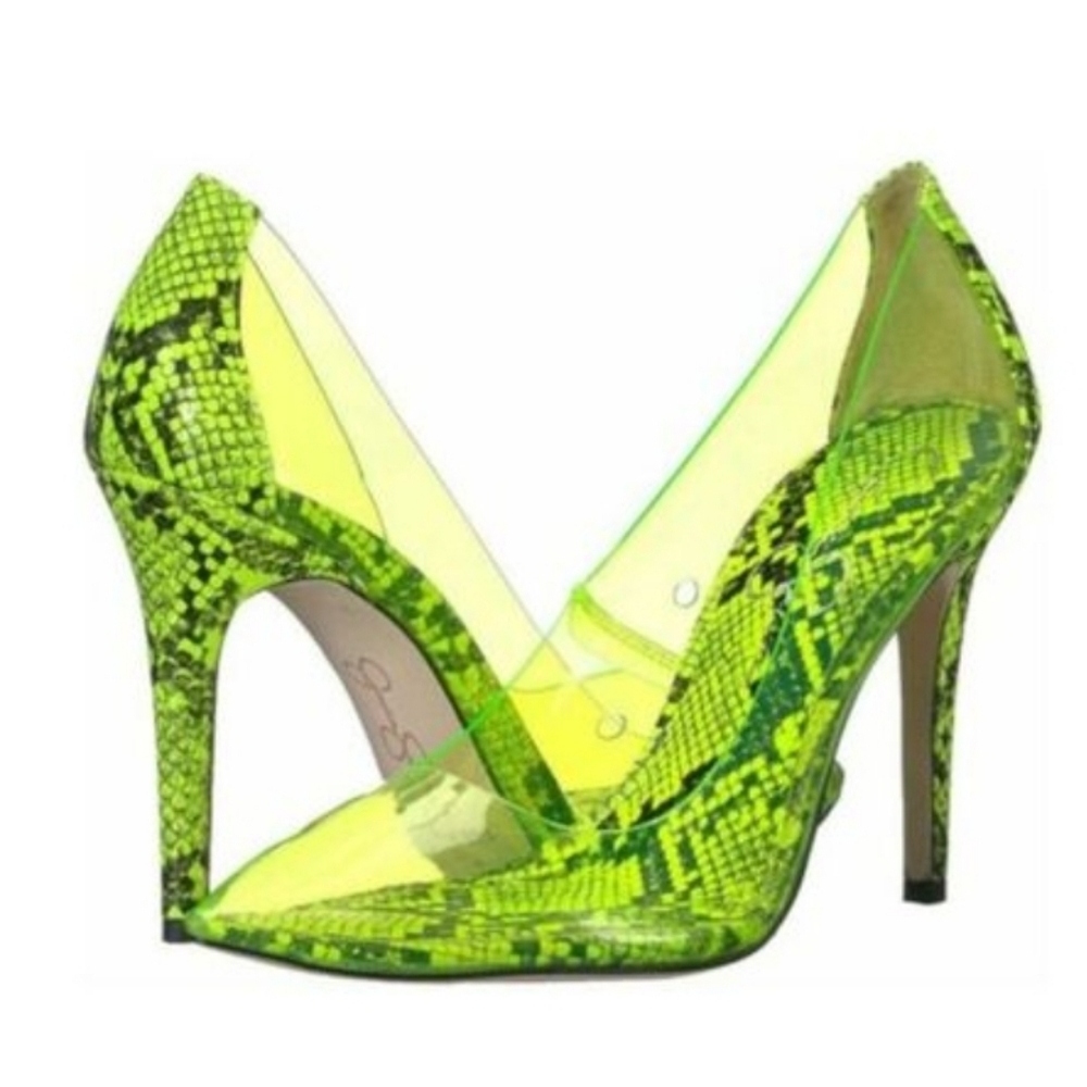 JESSICA SIMPSON PIXERA 2 NEON YELLOW SNAKE CLEAR VINYL PUMPS NEW SIZE 7